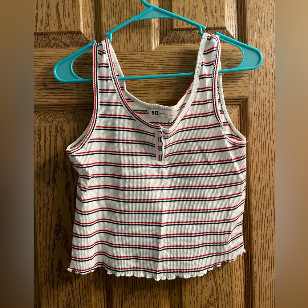 SO brand red white blue crop tank size large